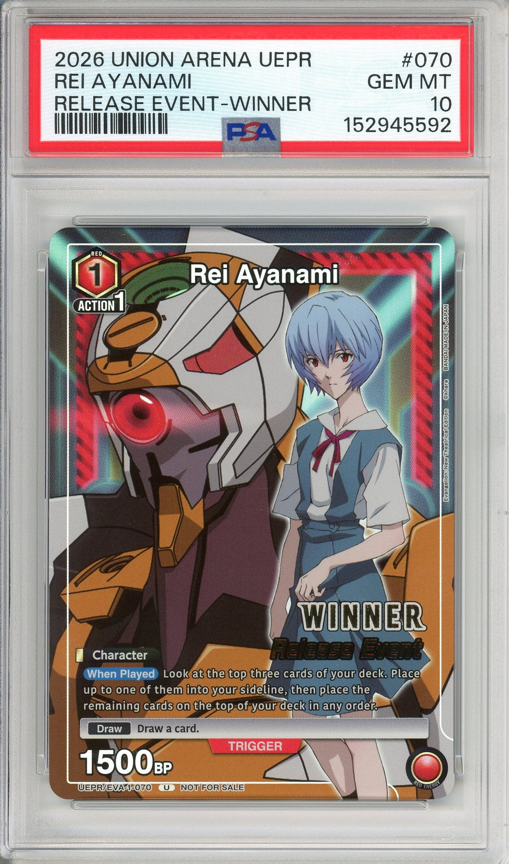 Union Arena Graded: Rei Ayanami #70 Release Event Winner (2026) PSA 10
