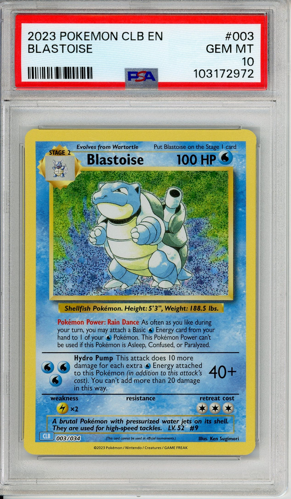 Pokemon Graded: Blastoise 3/34 Classic Collection (2023) Holo PSA 10