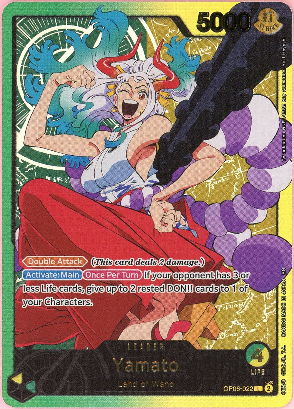 One Piece Single: Yamato OP06-022 Wings Of The Captain Leader Alt Art NM