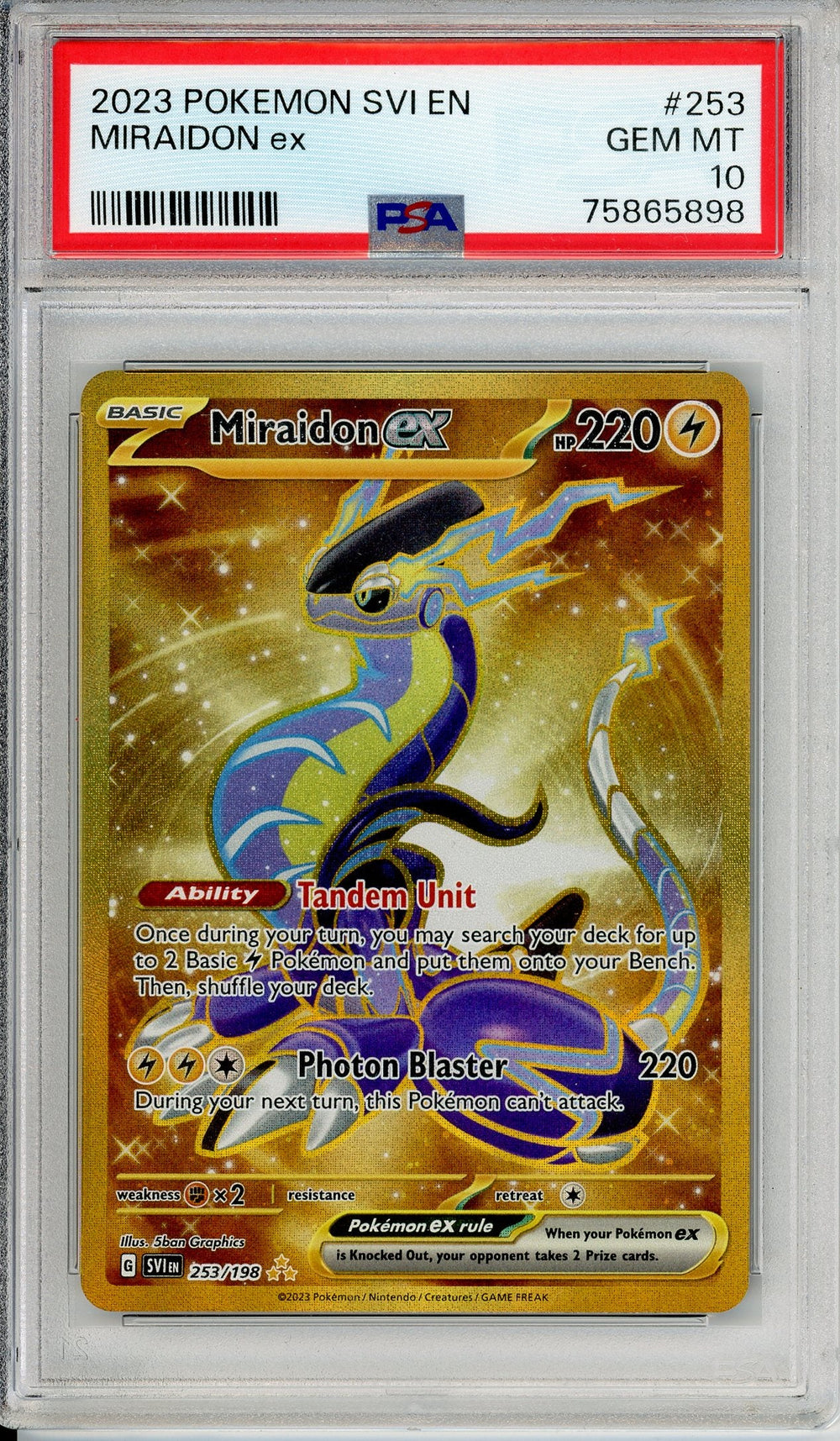 Pokemon Graded: Miraidon ex 153/198 Scarlet & Violet 151 (2023) Gold Hyper Rare PSA 10