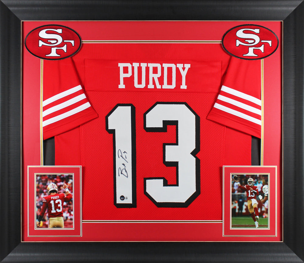 Brock Purdy Signed Red Pro Style Framed Jersey w/ Dropshadow BAS Witnessed