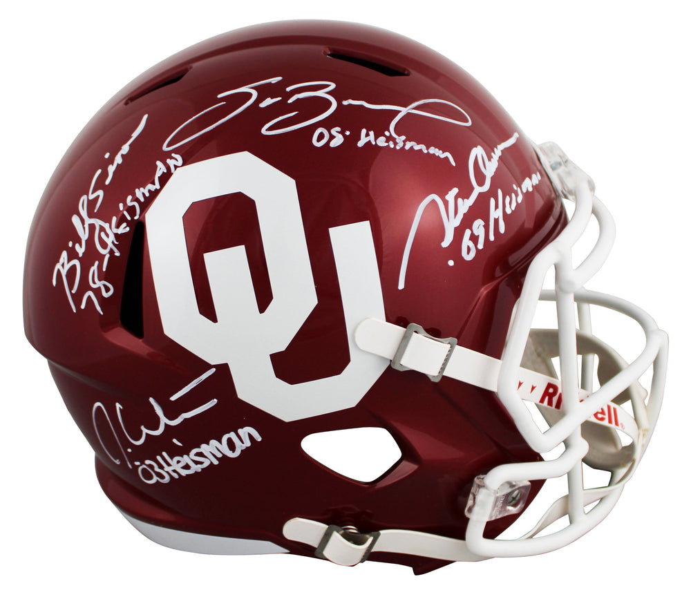 OU HT (4) Sims, White, Owens & Bradford Signed Full Size Speed Rep Helmet BAS W