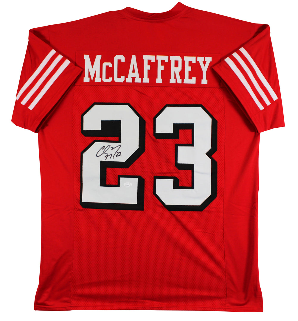 Christian McCaffrey Authentic Signed Red Pro Style Jersey w/ Dropshadow JSA