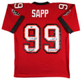 Buccaneers Warren Sapp "3x Insc" Signed Red Mitchell & Ness Jersey BAS Witnessed