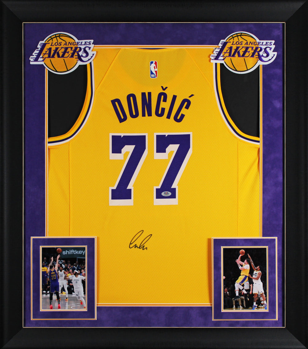 Lakers Luka Doncic Signed Yellow Nike Swingman Framed Jersey PSA/DNA #AP89097