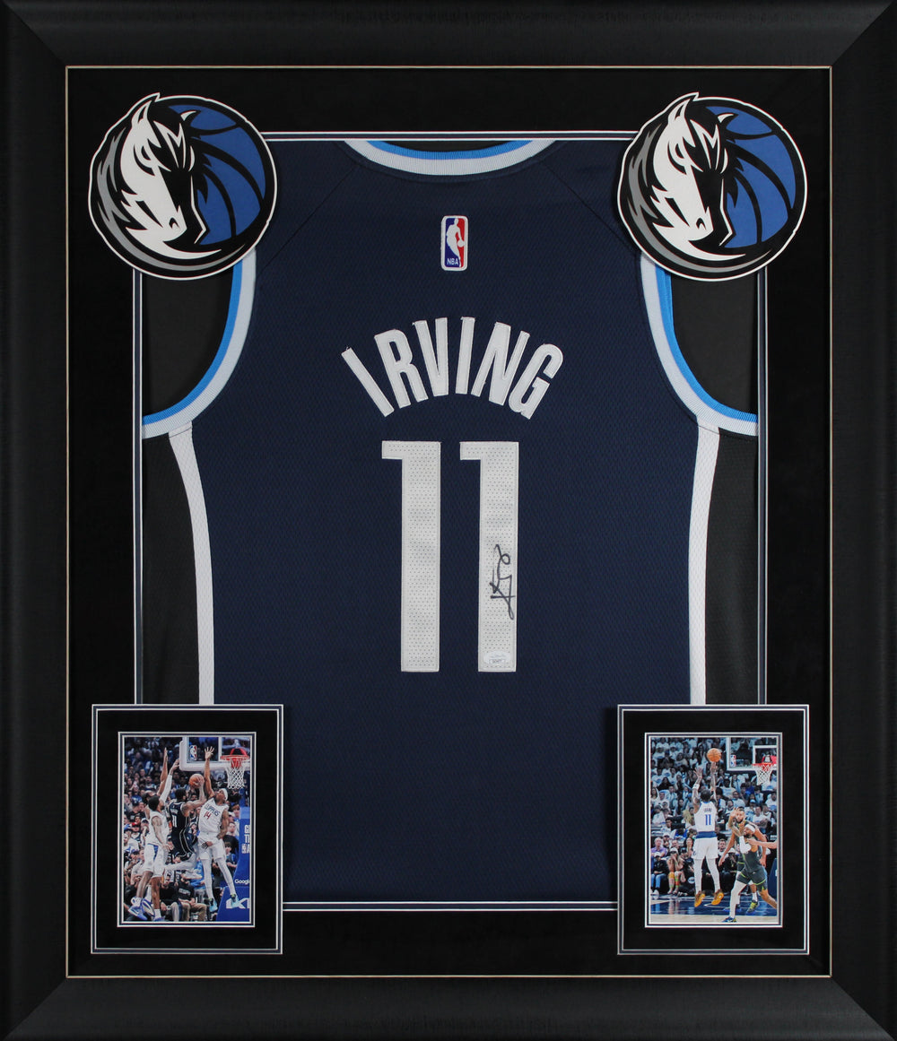 Mavericks Kyrie Irving Signed Navy Nike Swingman Framed Jersey JSA #CA34677