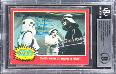 (2) Prowse & McGovern "w/ Insc" Signed 1977 Star Wars #75 Card BAS Slabbed