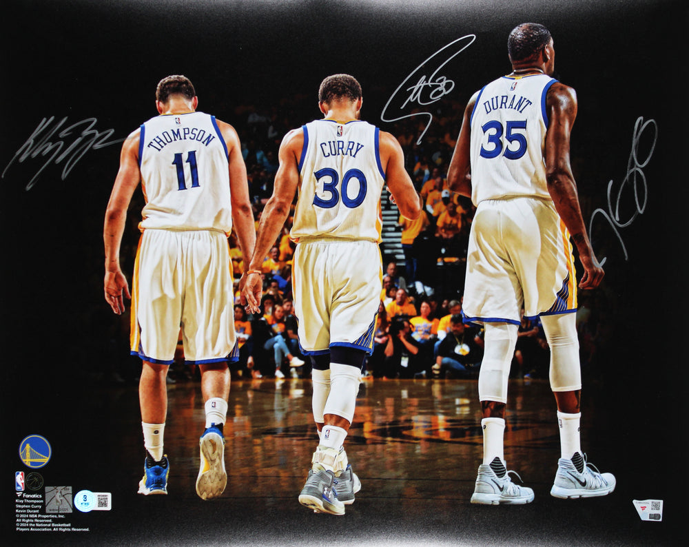 Warriors Stephen Curry, Kevin Durant & Klay Thompson Signed 16x20 Photo BAS