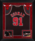 Bulls Dennis Rodman Signed Black 1995-96 M&N HWC Swingman Framed Jersey BAS W