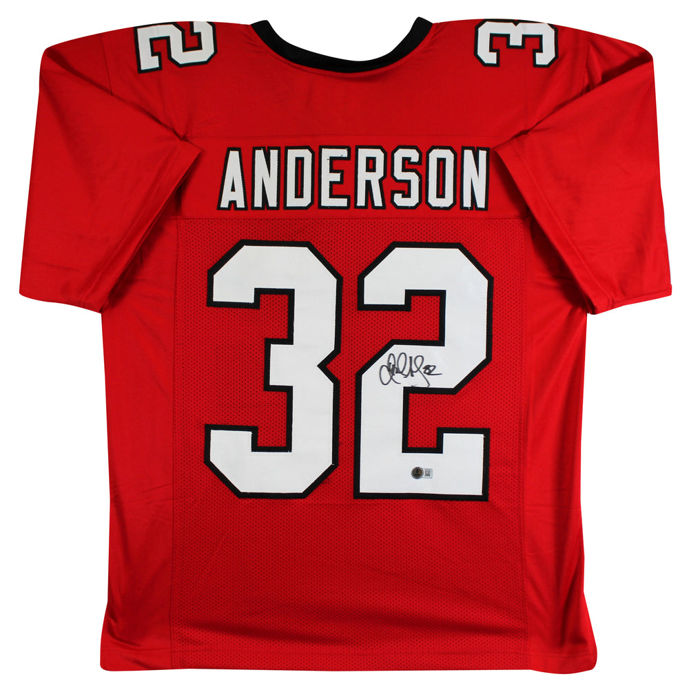 Jamal Anderson Authentic Signed Red Pro Style Jersey Autographed BAS Witnessed