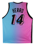 Tyler Herro Authentic Signed Blue & Pink Two Tone Pro Style Jersey BAS Witnessed