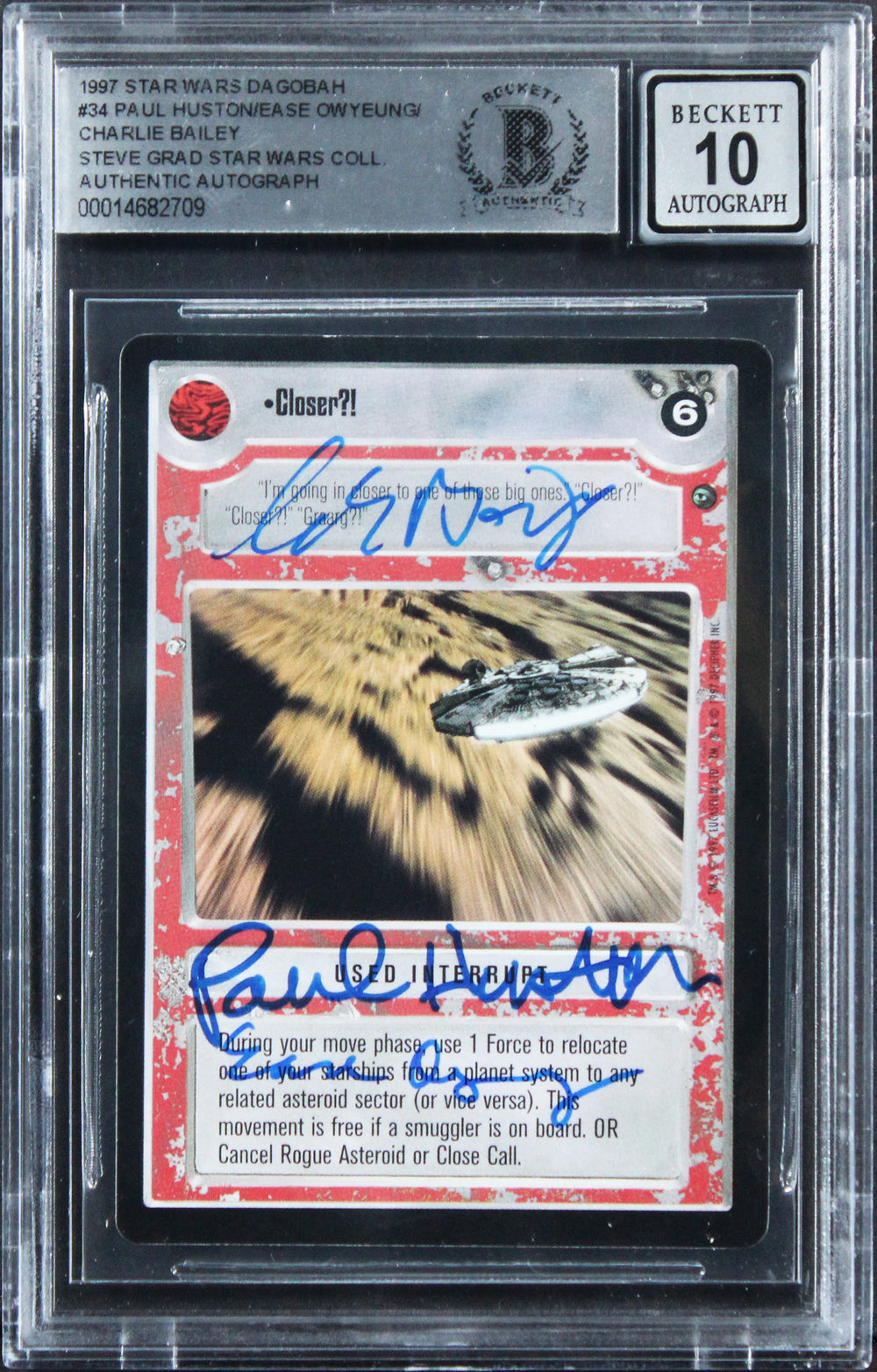 (3) Huston +2 Signed 1997 Star Wars Dagobah #34 Card Auto Grade 10! BAS Slabbed