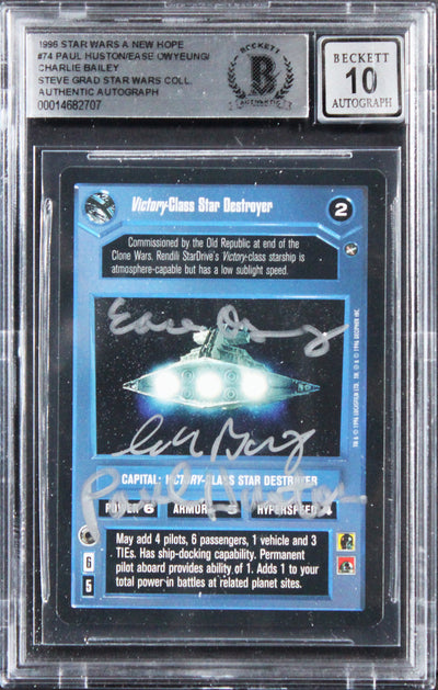 (3) Huston +2 Signed 1996 Star Wars ANH #74 Card Auto Grade GM 10! BAS Slabbed