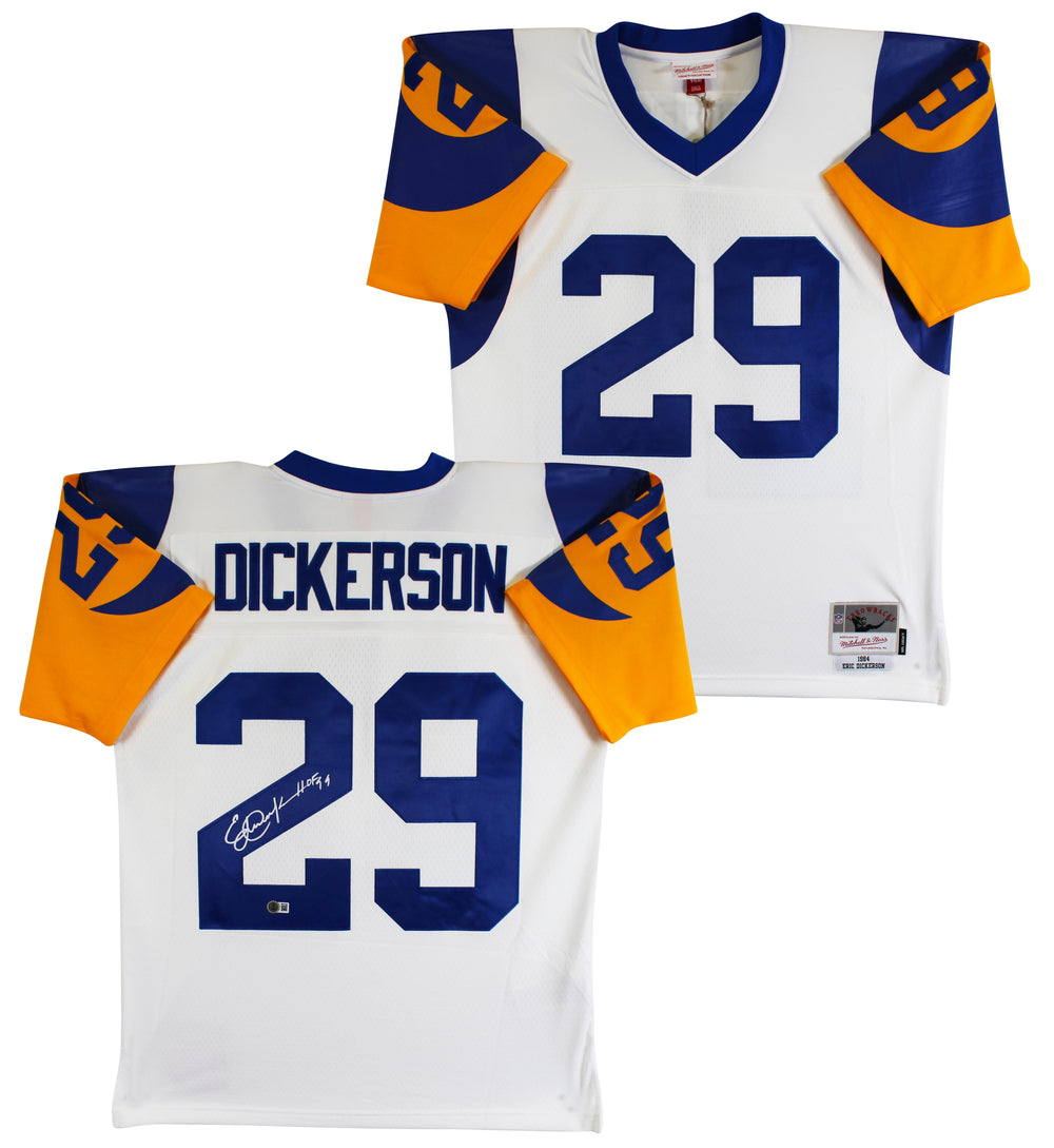 Rams Eric Dickerson "HOF 99" Authentic Signed White M&N Jersey BAS Witnessed