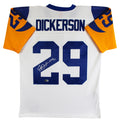 Rams Eric Dickerson "HOF 99" Authentic Signed White M&N Jersey BAS Witnessed