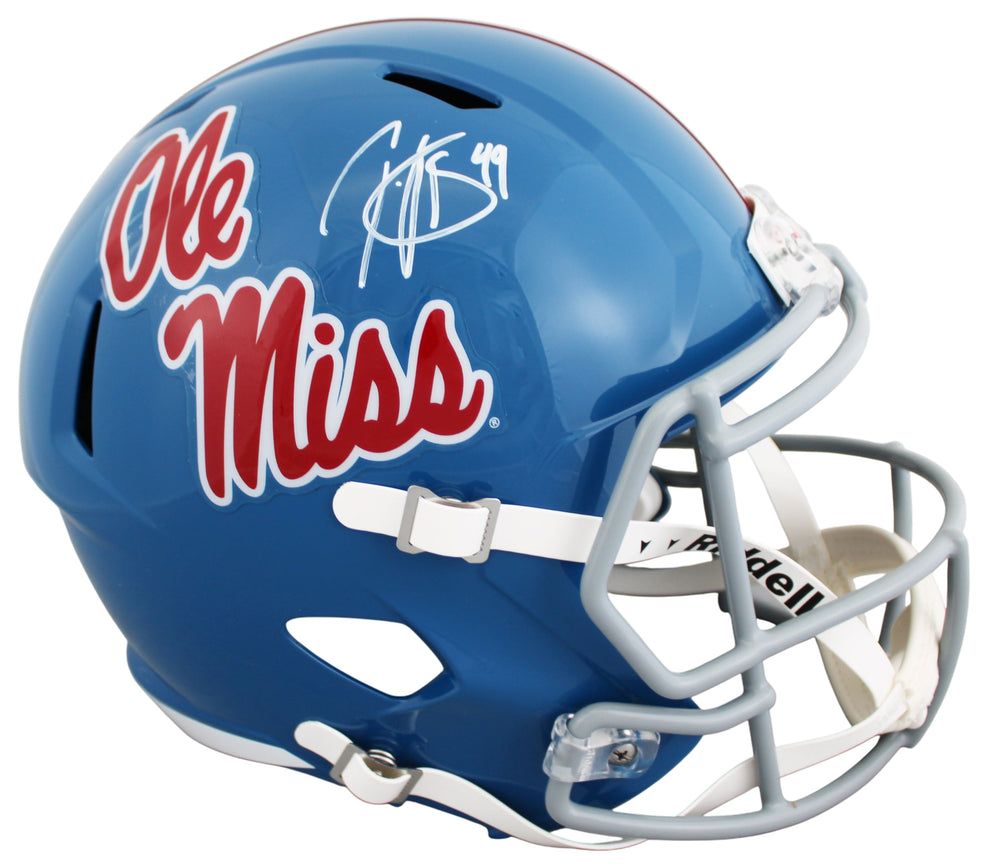 Ole Miss Patrick Willis Signed Powder Blue Full Size Speed Rep Helmet BAS Wit
