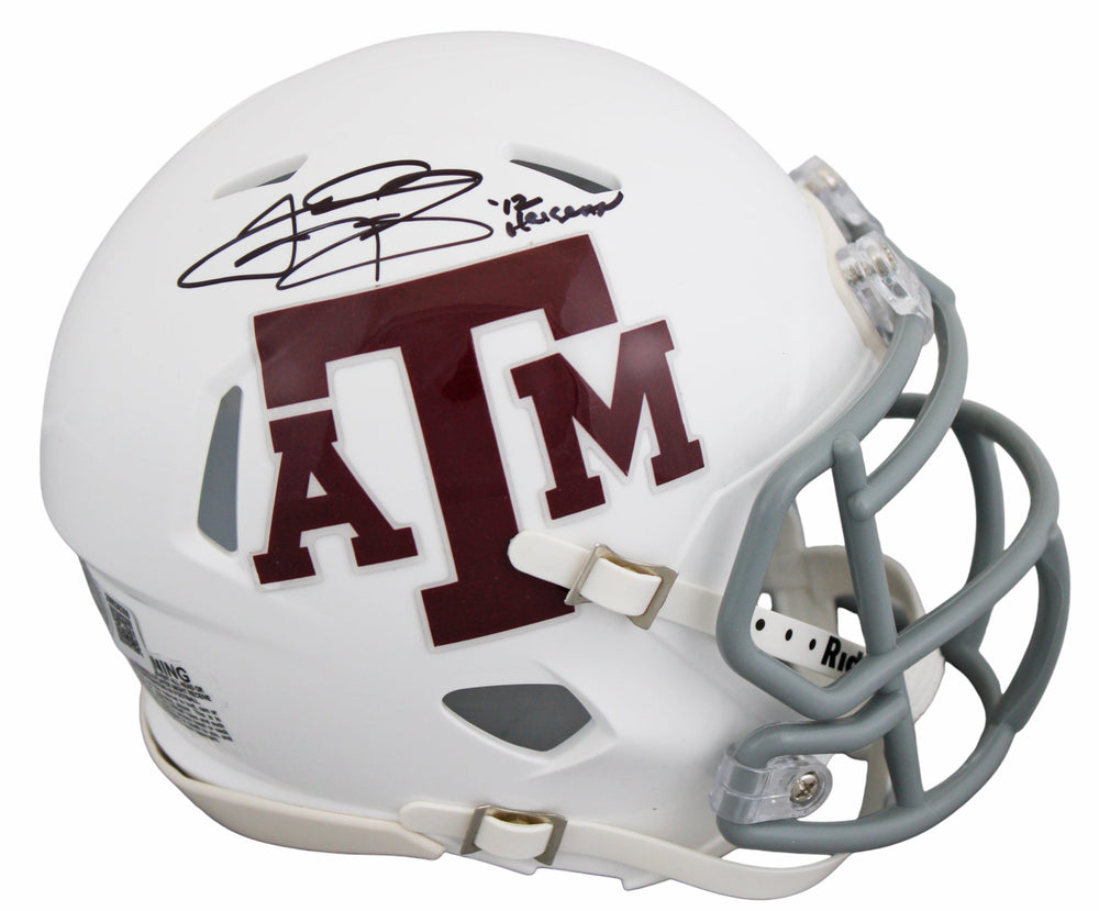 Texas A&M Johnny Manziel "12 Heisman" Signed White Speed Mini Helmet BAS Witness