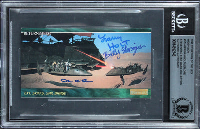 (3) Horrigan, Holt +1 Signed 1996 Star Wars ROTJ Widevision #37 Card BAS Slabbed