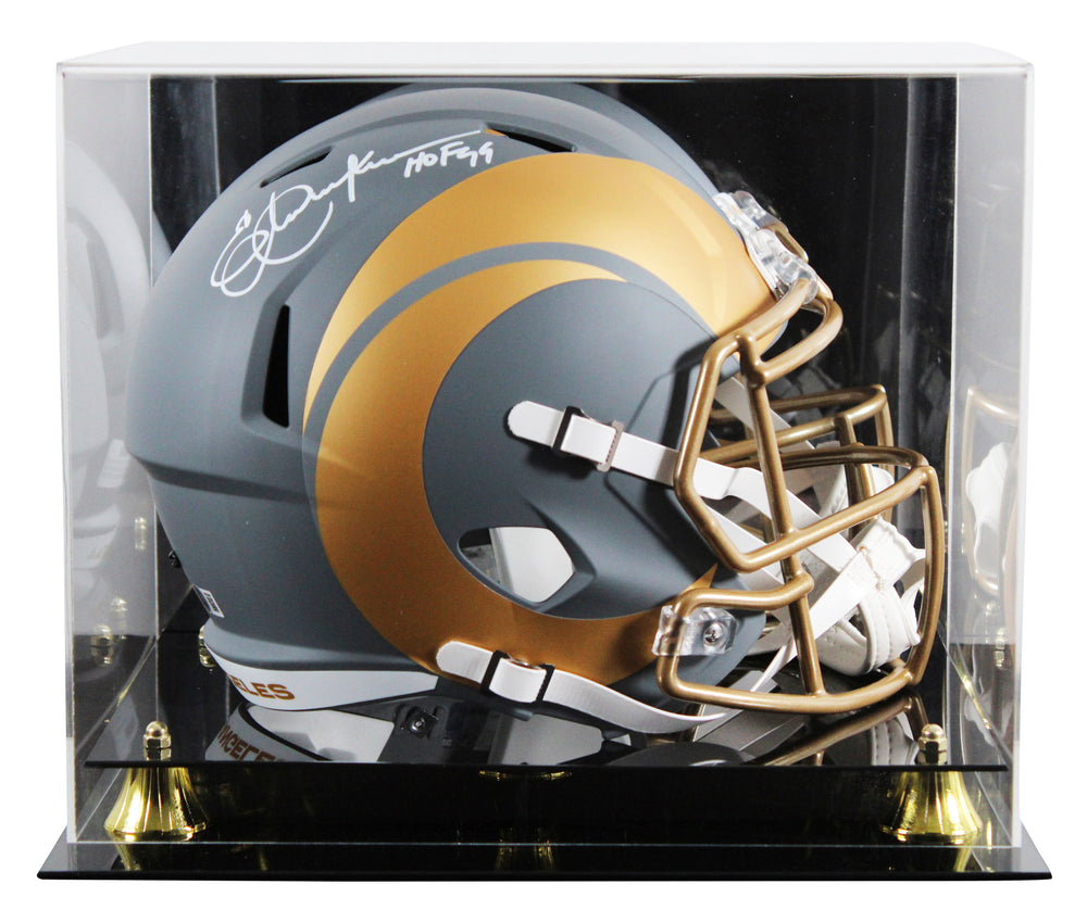Rams Eric Dickerson "HOF 99" Signed Slate F/S Speed Rep Helmet W/ Case BAS Wit 2