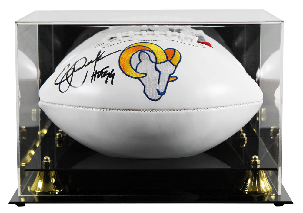 Rams Eric Dickerson "HOF 99" Signed Wilson White Panel Logo Football W/ Case BAS
