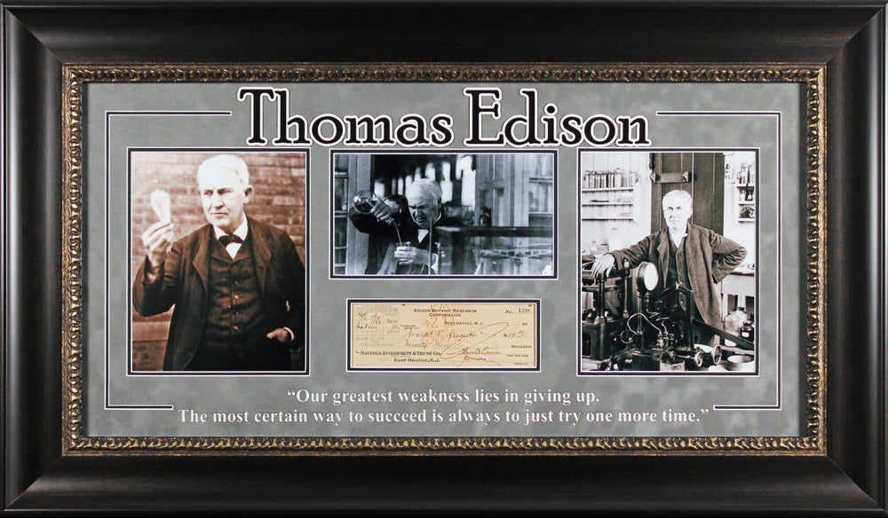 Thomas Edison Authentic Signed & Framed 1929 3.5x8.5 EBR Corp Check JSA #YY85943