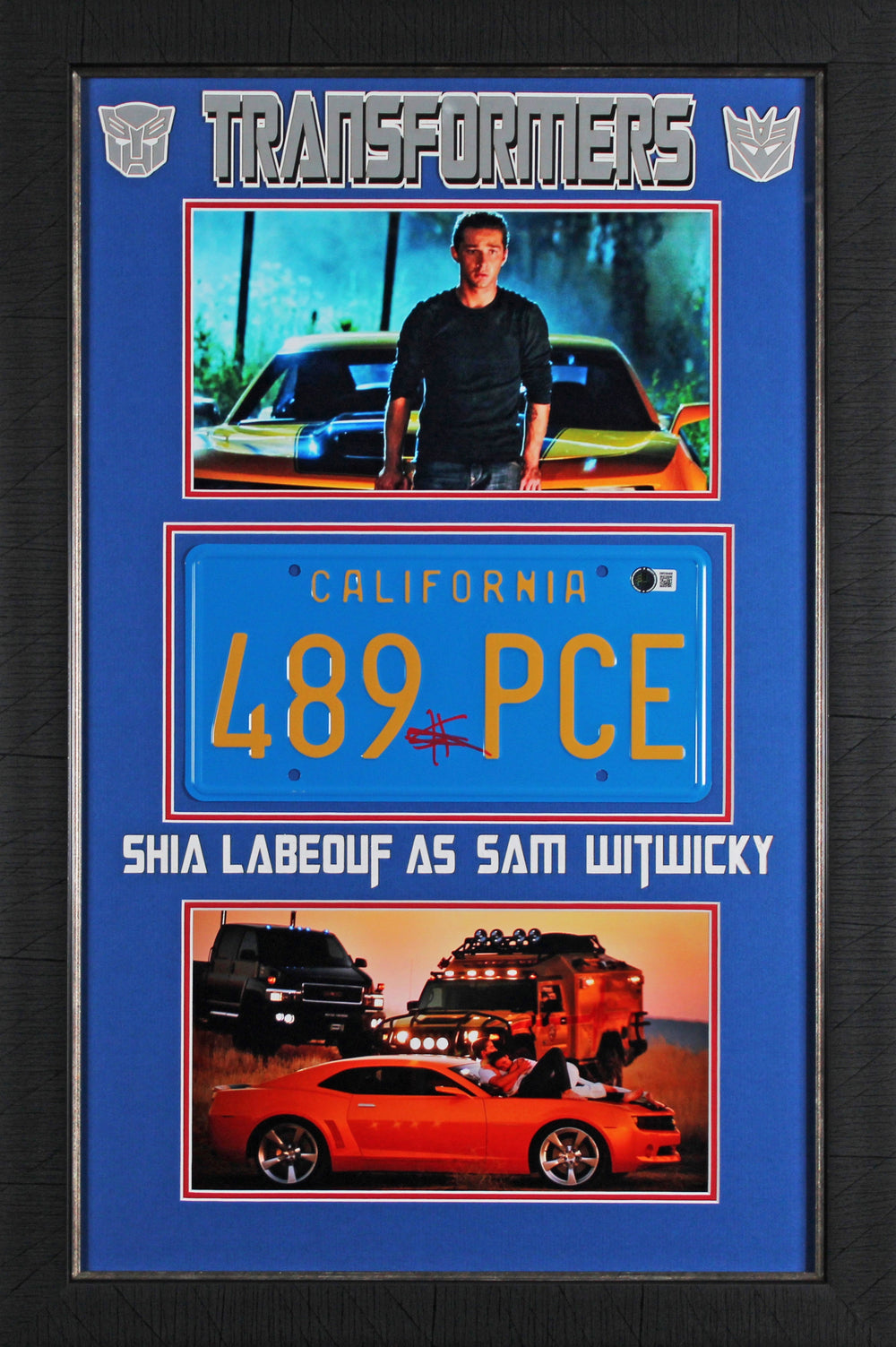 Shia LaBeouf Transformers Authentic Signed & Framed License Plate BAS Witnessed