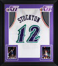 John Stockton Authentic Signed White Pro Style Framed Jersey BAS Witnessed