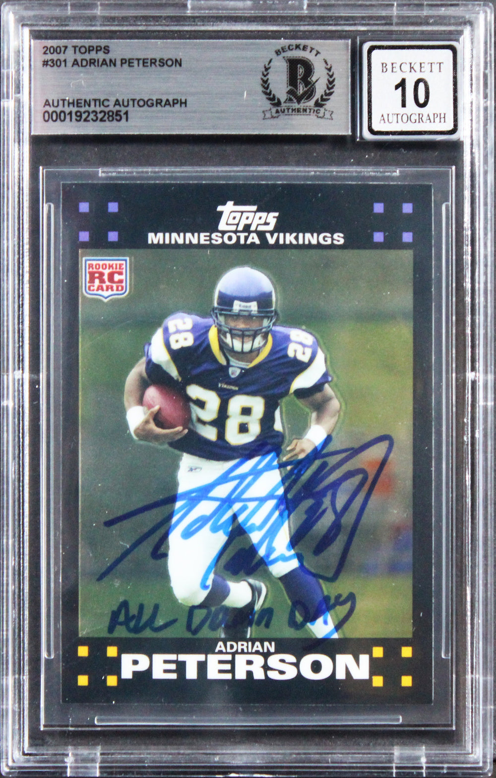 Vikings Adrian Peterson "ADD" Signed 2007 Topps #301 RC Card Auto 10! BAS Slab