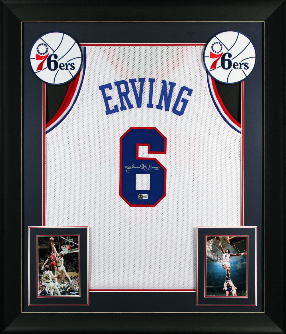 Julius "Dr. J" Erving Authentic Signed White Pro Style Framed Jersey BAS 3