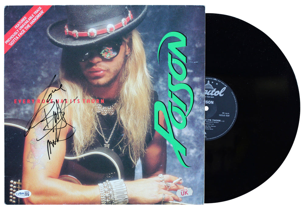 Poison (4) Michaels, DeVille, Dall & Rocket Signed Album w/ Vinyl JSA #CL51539
