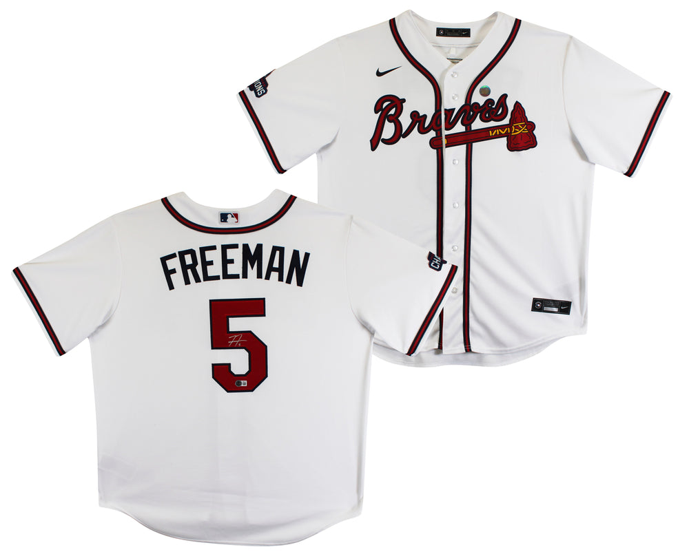 Braves Freddie Freeman Signed White Nike Jersey w/ 2021 WS Patch BAS #BW21211