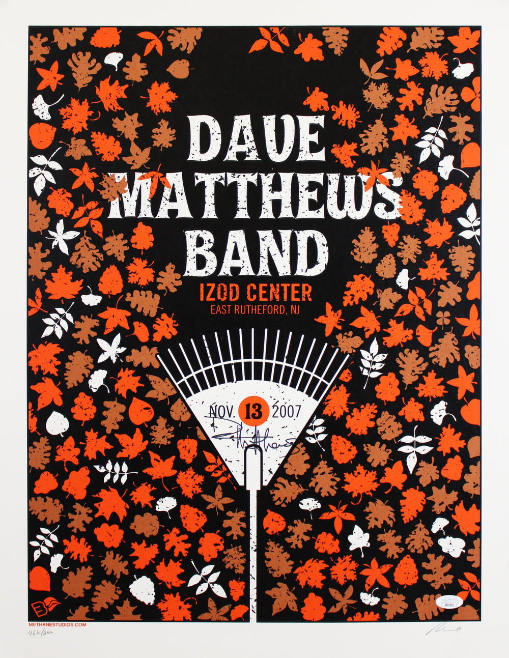 Dave Matthews DMB Signed 2007 Izod Center 19x25 Poster LE #466/800 JSA #ZZ66505
