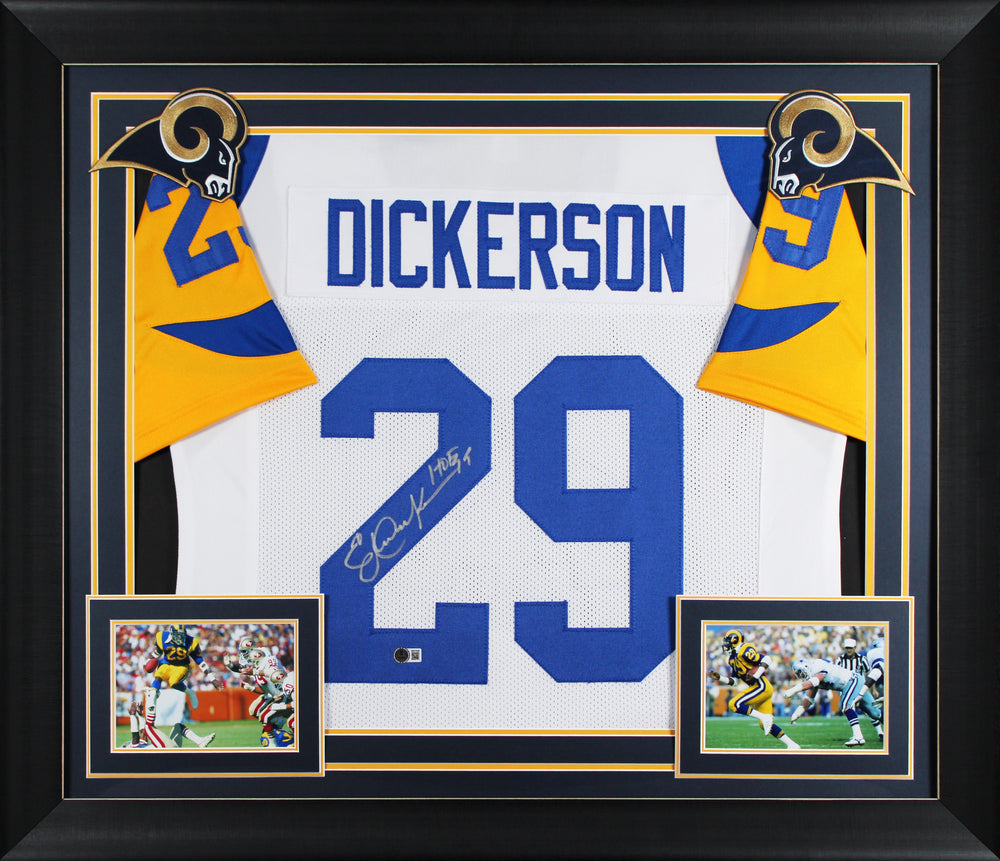 Eric Dickerson "HOF 99" Signed White Pro Style Framed Jersey BAS Witnessed