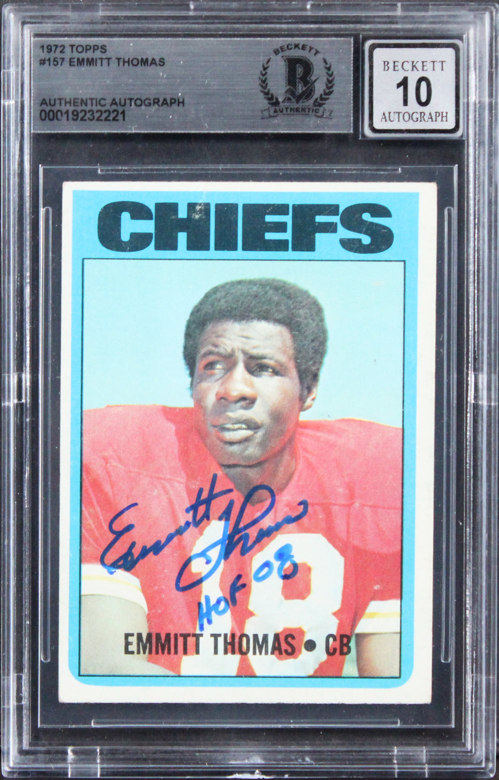 Chiefs Emmitt Thomas Signed 1972 Topps #157 Rookie Card Auto 10! BAS Slabbed