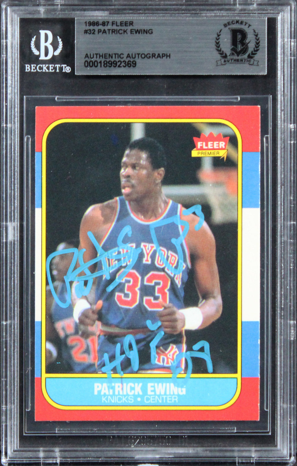 Knicks Patrick Ewing HOF 08 Authentic Signed 1986 Fleer #32 Card BAS Slabbed 2