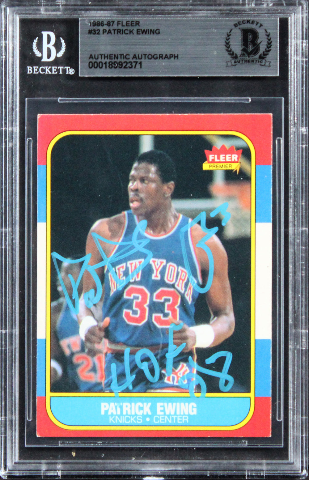 Knicks Patrick Ewing "HOF 08" Authentic Signed 1986 Fleer #32 Card BAS Slabbed 3