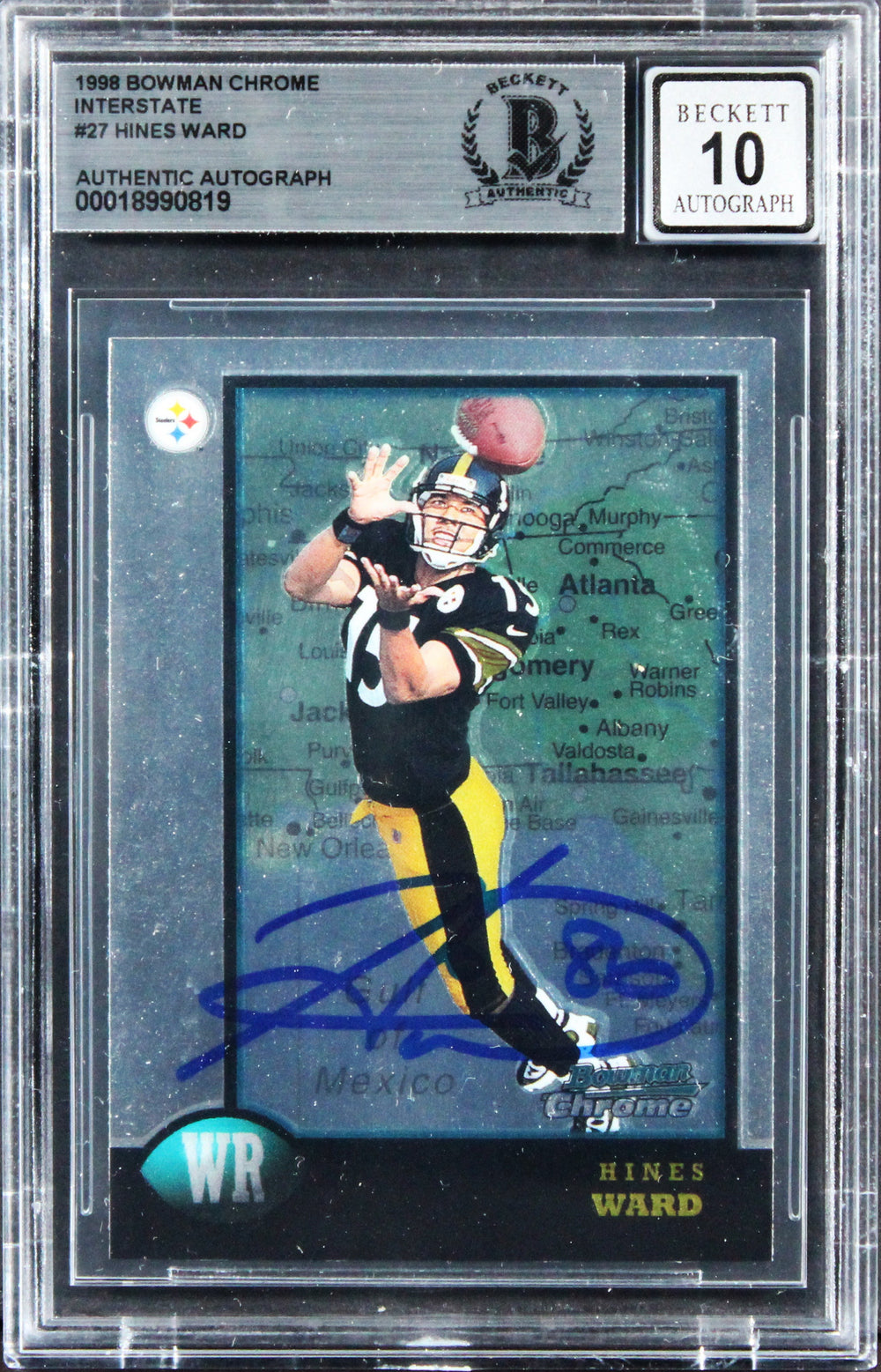 Hines Ward Signed 1998 Bowman Chrome Interstate #27 RC Card Auto 10! BAS Slab