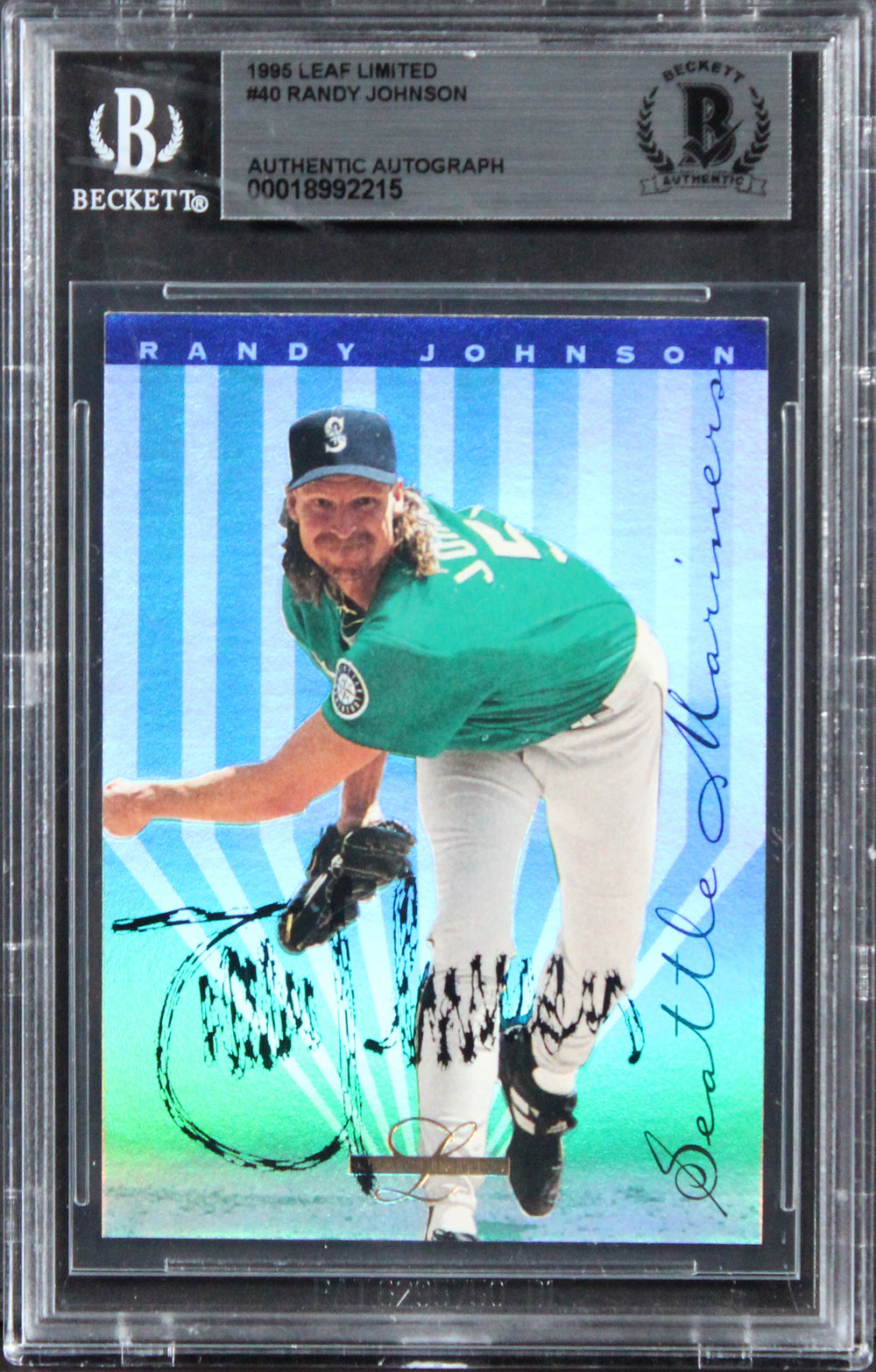 Mariners Randy Johnson Authentic Signed 1995 Leaf Limited #40 Card BAS Slabbed