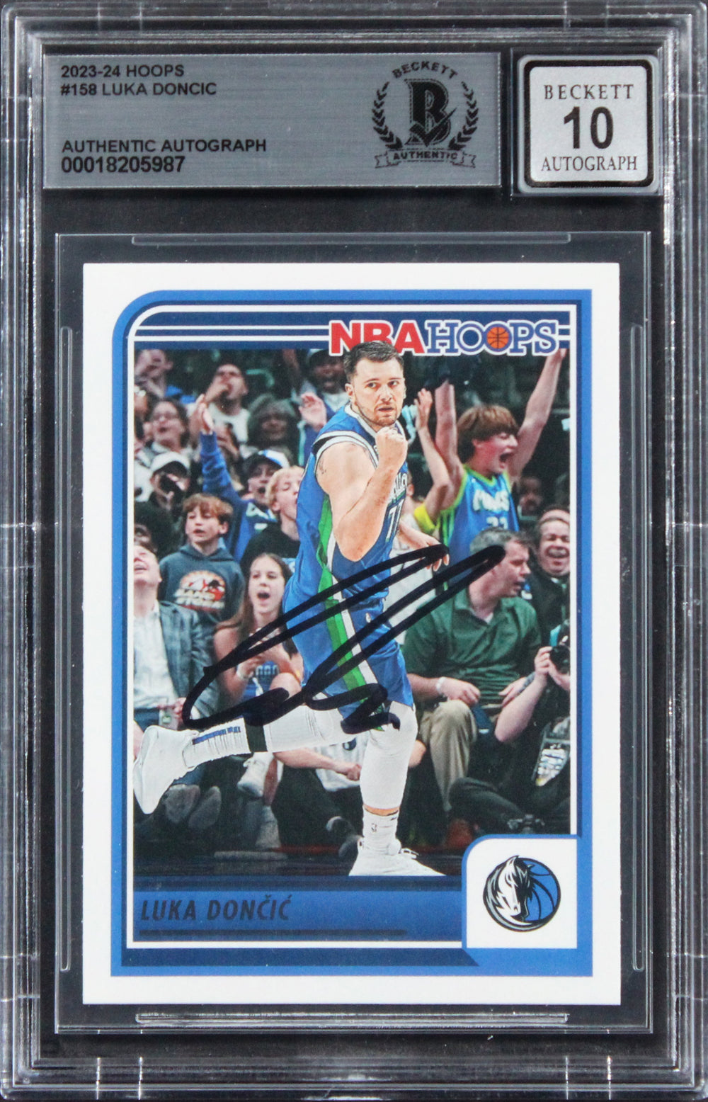 Mavericks Luka Doncic Signed 2023 Hoops #158 Card Auto Grade GM 10! BAS Slabbed