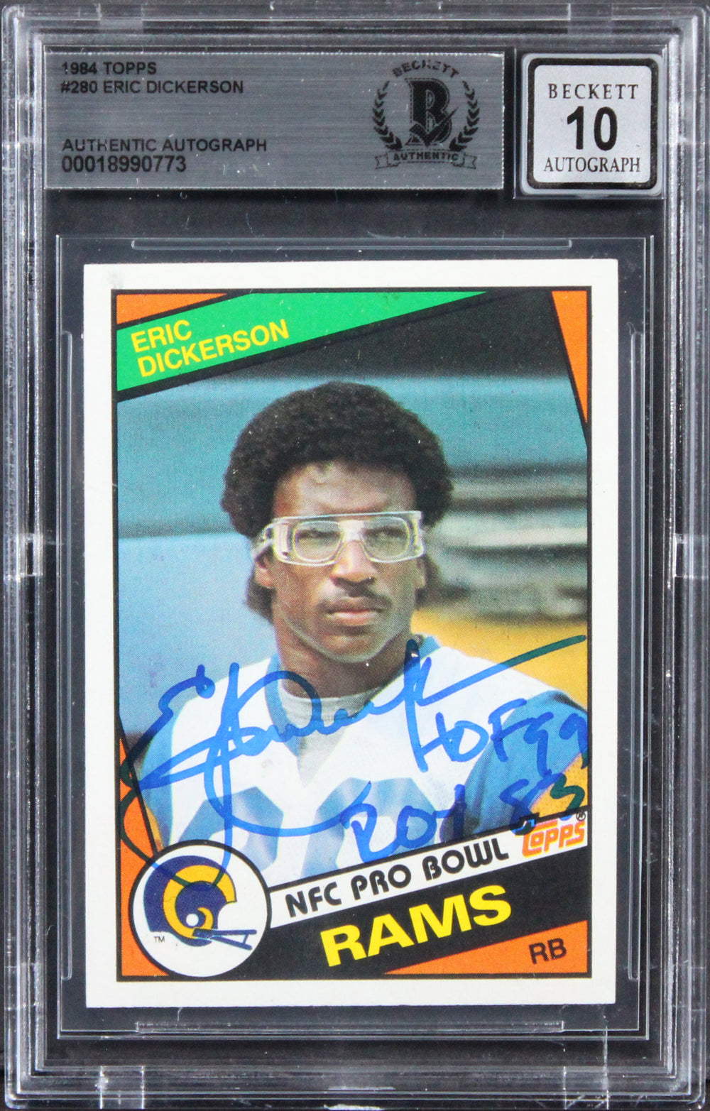 Rams Eric Dickerson "2x Insc" Signed 1984 Topps #280 Card Auto 10! BAS Slabbed 2