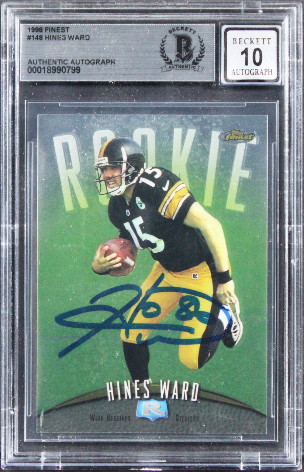 Steelers Hines Ward Signed 1998 Finest #148 Rookie Card Auto 10! BAS Slabbed