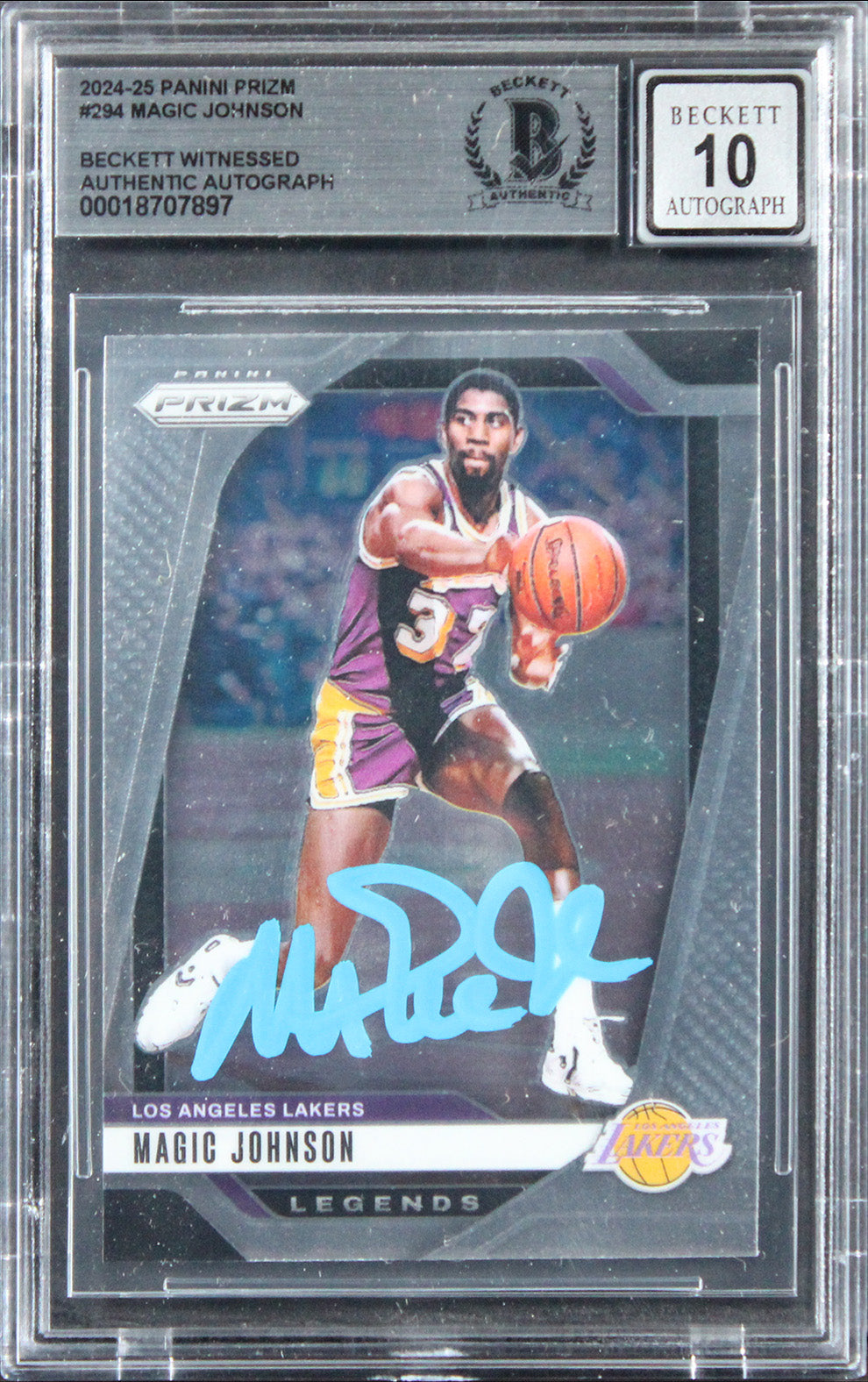 Lakers Magic Johnson Signed 2024 Panini Prizm #294 Card Auto 10! BAS Slabbed