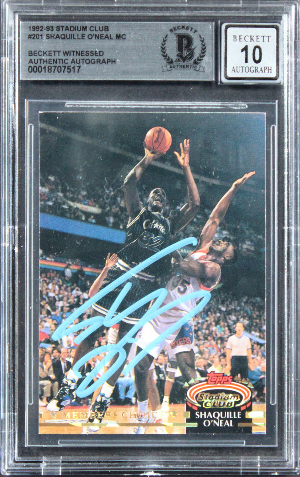 Shaquille O'Neal Signed 1992 Stadium Club #201 Rookie Card Auto 10! BAS Slabbed