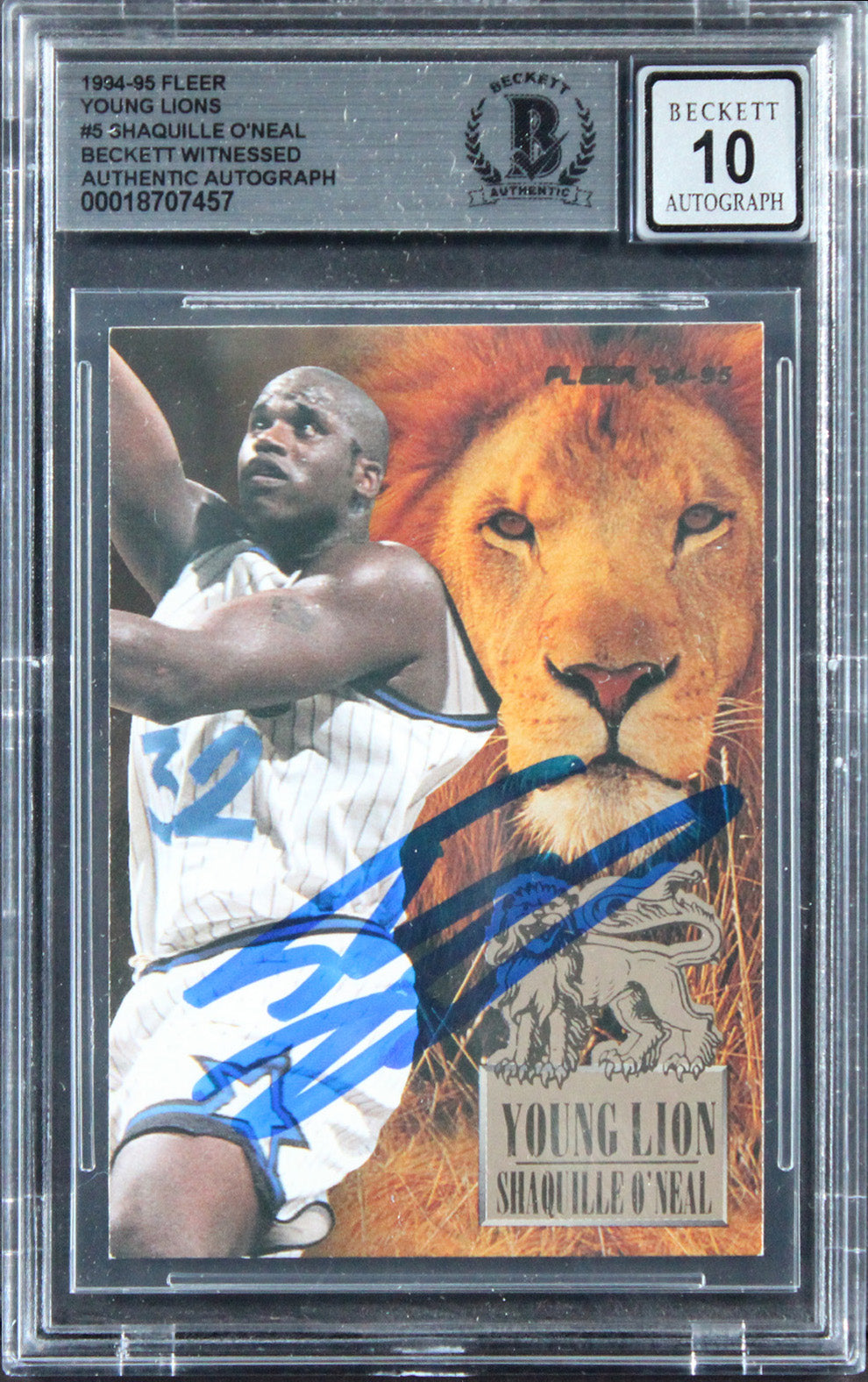 Magic Shaquille O'Neal Signed 1994 Fleer Young Guns #5 Card Auto 10! BAS Slabbed