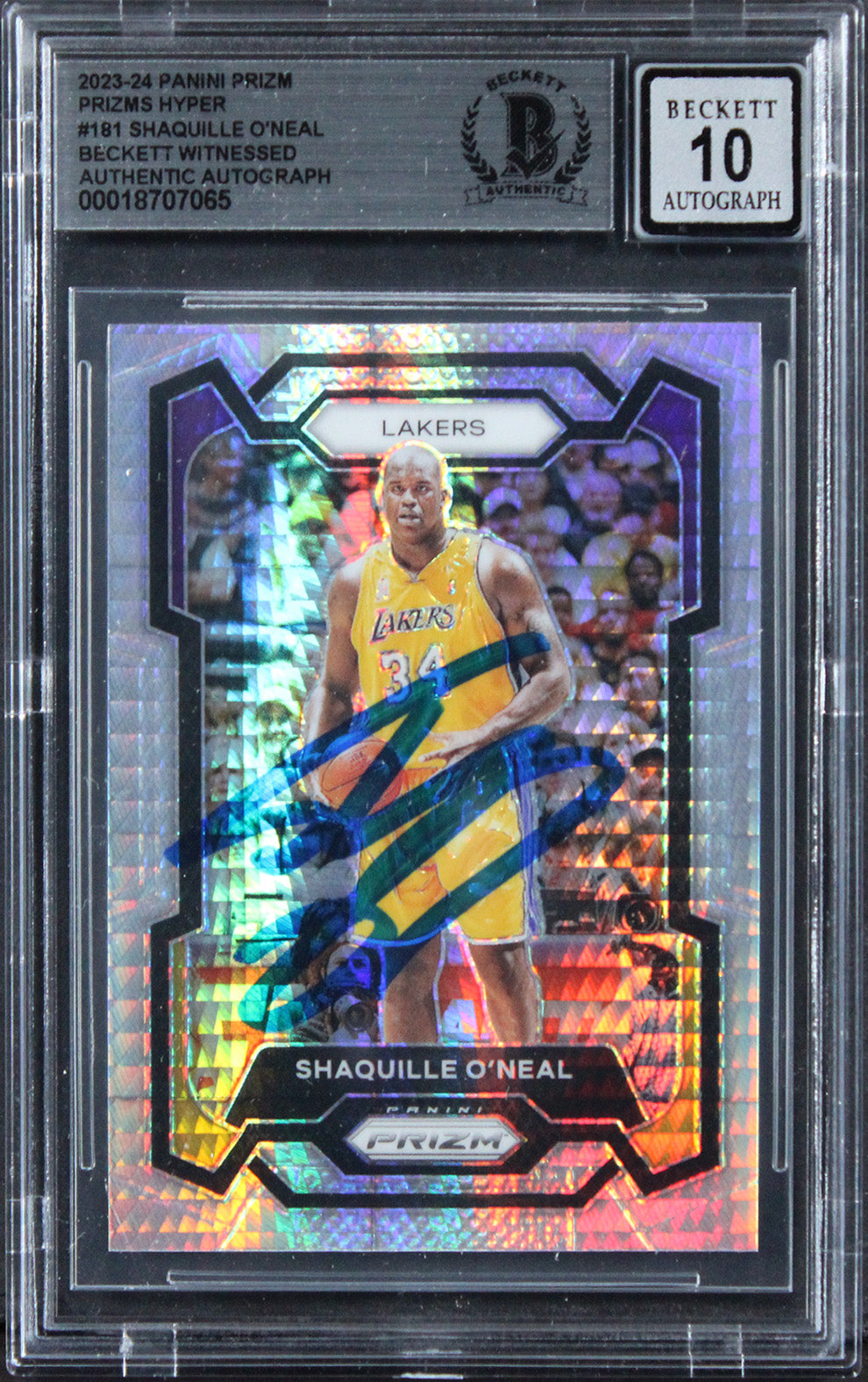 Shaquille O'Neal Signed 2023 Panini Prizm Hyper #181 Card Auto 10! BAS Slabbed