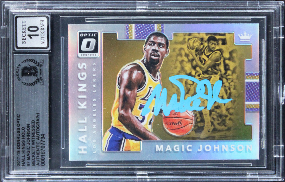 Lakers Magic Johnson Signed 2017 Donruss Optic HK Holo #7 Card Auto 10! BAS Slab