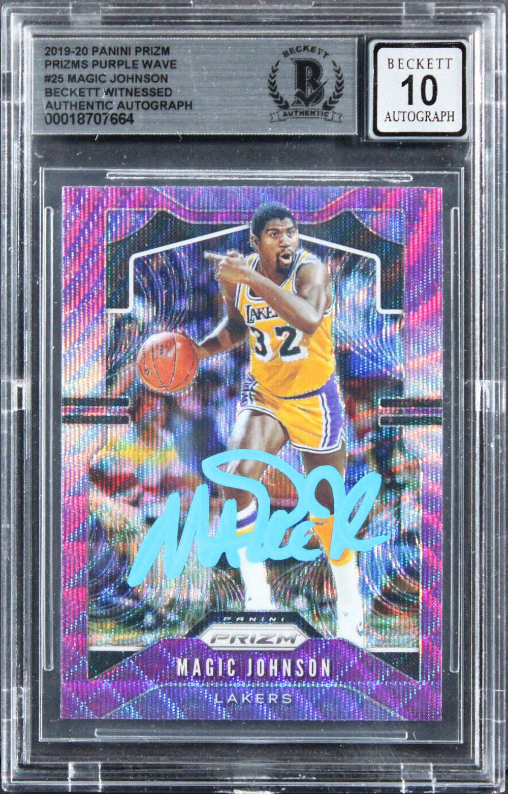 Lakers Magic Johnson Signed 2019 Panini Prizm PW #25 Card Auto 10! BAS Slabbed