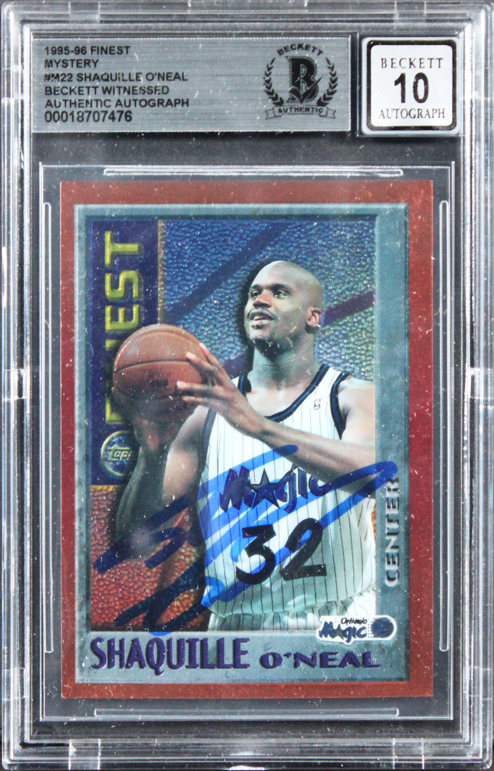 Magic Shaquille O'Neal Signed 1995 Finest Mystery #M22 Card Auto 10! BAS Slabbed