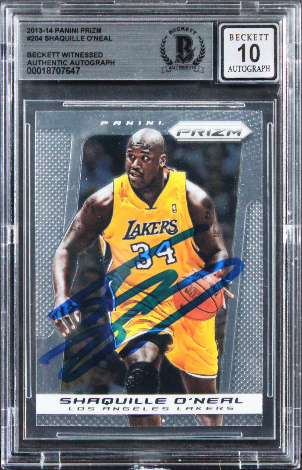Lakers Shaquille O'Neal Signed 2013 Panini Prizm #204 Card Auto 10! BAS Slabbed