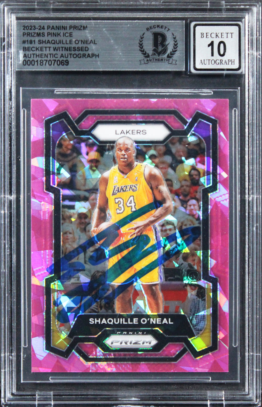 Shaquille O'Neal Signed 2023 Panini Prizm Pink Ice #181 Card Auto 10! BAS Slab